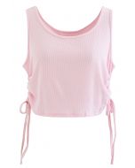 Drawstring Ribbed Cropped Tank Top in Pink