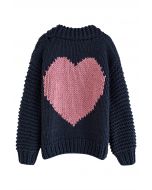 Key to My Heart Hand Knit Chunky Cardigan in Navy