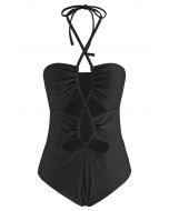 Cutout Crisscross Halter Neck Swimsuit in Black