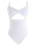 Twisted Front Cutout Swimsuit in White