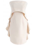 Simplified Elegance Ruffle Strapless Dress in Cream 