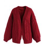 Nice to Knit You Chunky Cardigan in Red