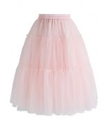 Amore Tulle Midi Skirt in Pink