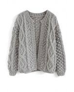 Wintry Morning Cable Knit Cardigan in Grey