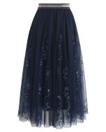 Dazzling Stars Tulle Midi Skirt in Navy