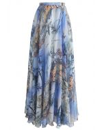 Bamboo Watercolor Maxi Skirt in Blue