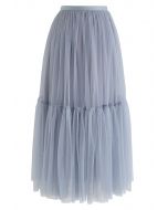 Can't Let Go Mesh Tulle Skirt in Dusty Blue