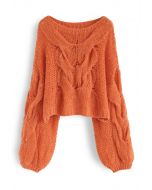 Hand-Knit Puff Sleeves Sweater in Orange