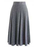 Parallel A-Line Knit Midi Skirt in Grey