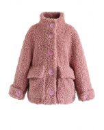 Buttoned Pocket Teddy Coat in Mauve