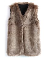 Mid-Length Brown Faux Fur Vest